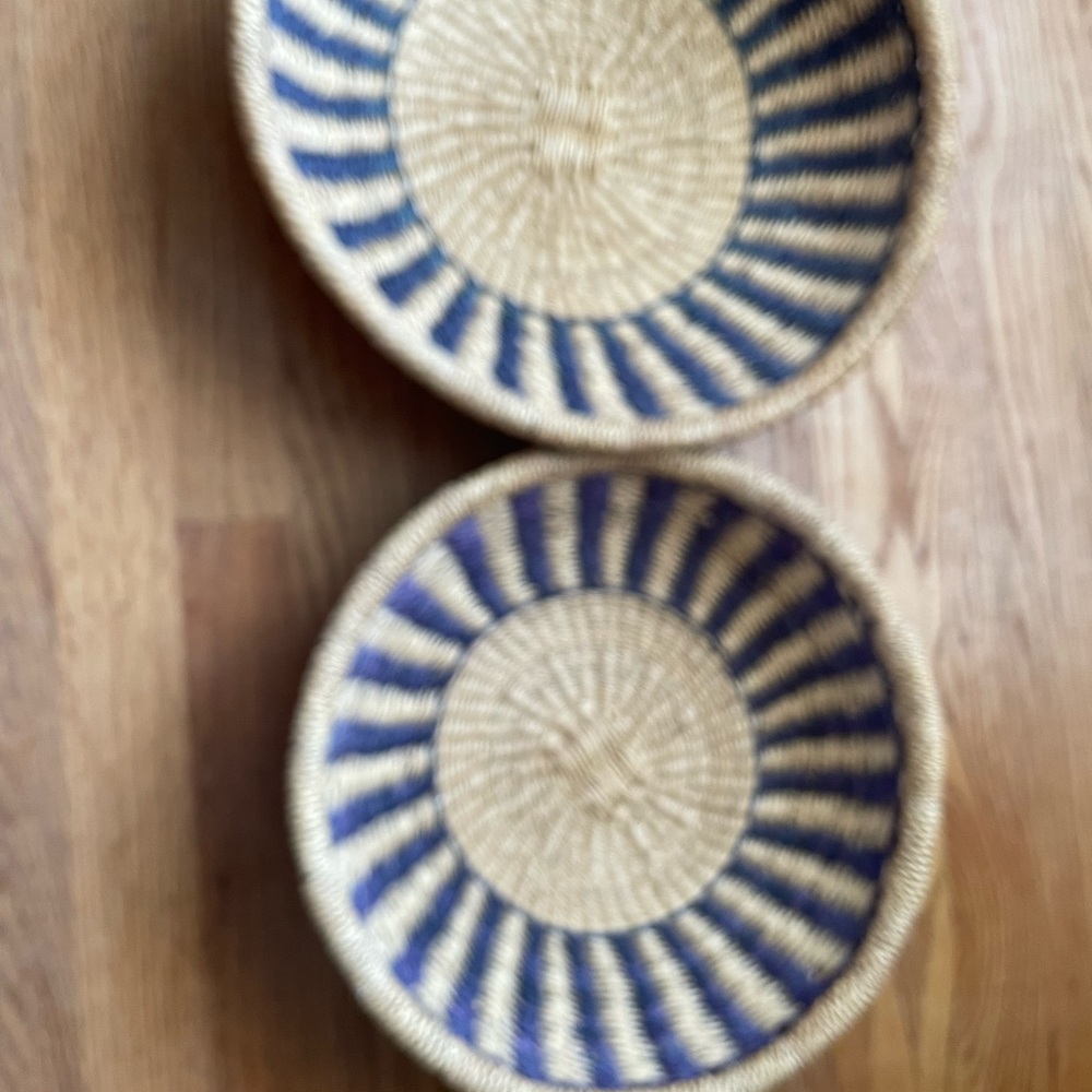 Artisan Woven Basket Duo with Blue Highlights